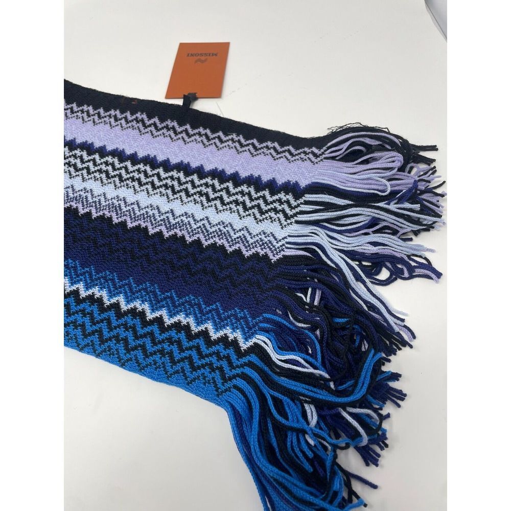 MISSONI Blue Men's Scarf With Logo One Size OS New With Tags - Picture 5 of 6